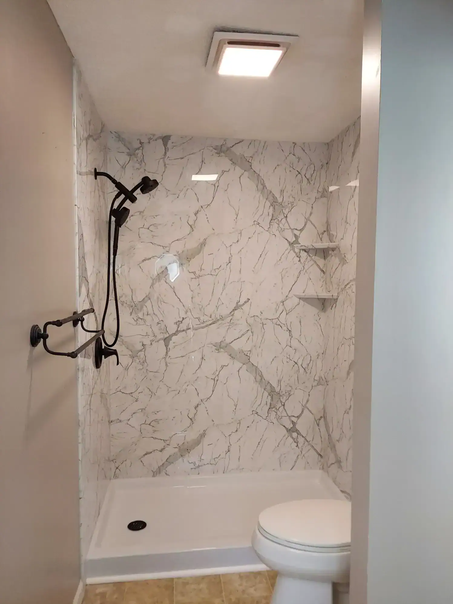 Custom shower installation completed in Greenville SC with modern finishes